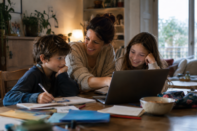 Apprentissage en famille autour d’un ordinateur